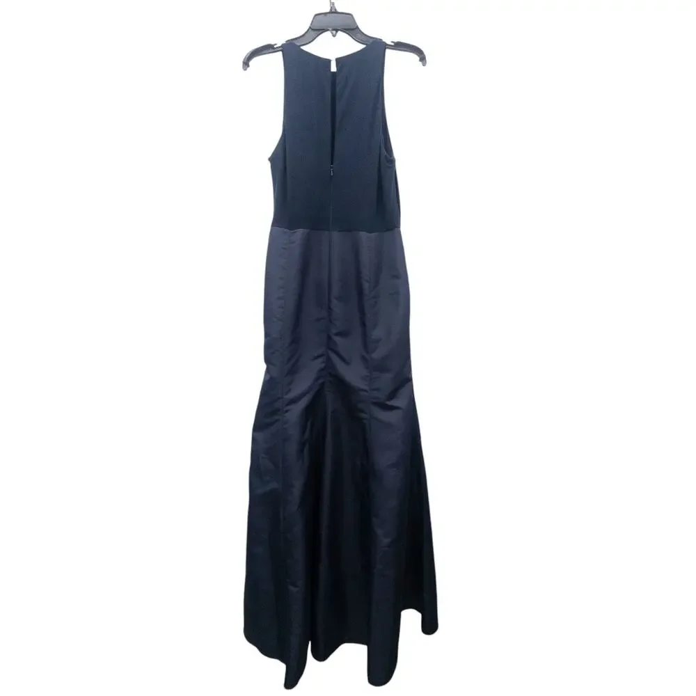 Alfred Sung D737 Mikado Trumpet Gown Women 10 Midnight Blue Sleeveless Formal - Picture 2 of 6
